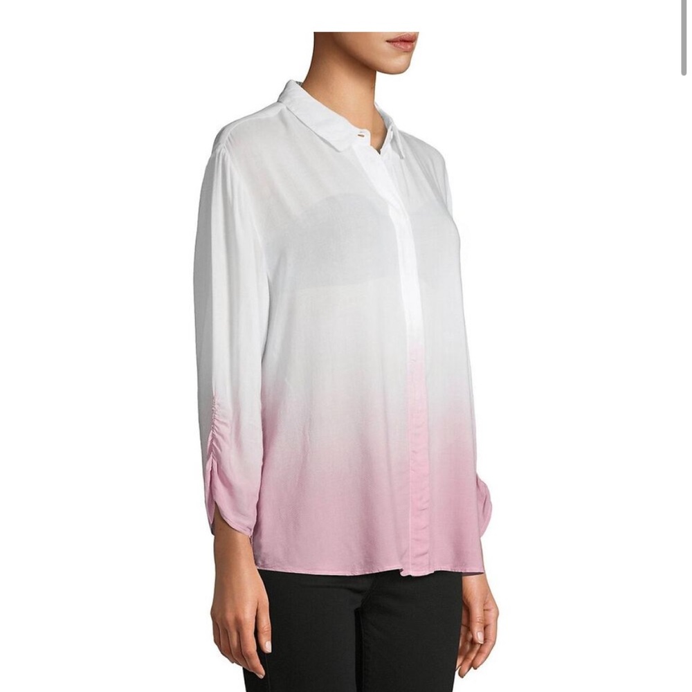 BB DAKOTA Ombre Ruched High Low Button Down Long Sleeve Shirt | XS